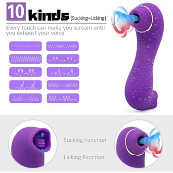Klitorálny Sania Lízanie 2 v 1 G-Spot Vibrátor pre Dvojité Klitoris Jazyk Stimulátor Vaginálne Prsné Bradavky Masér Orálny Sex Hračky