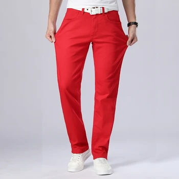 2020 Nové Jeseň pánske Red Jeans Klasický Štýl Rovno Pružnosť Bavlna Džínsové Nohavice Mužov Značky Biele Nohavice