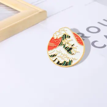 Japonský Štýl Smalt Pin Vlastné Oceánu Vlny Mount Fuji Brošňa Odznaky Taška Tričko Klopě Pin Pracky Cartoon Šperky, Darček pre Priateľov