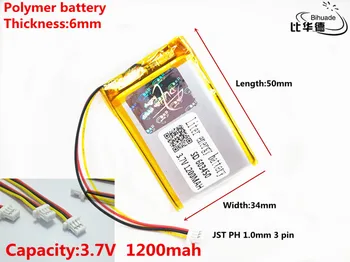 JST PH 1,0 mm 3 pin Dobré Qulity 3,7 V,1200mAH 603450 Polymer lithium ion / Li-ion batéria pre tablet pc BANKA,GPS,mp3,mp4