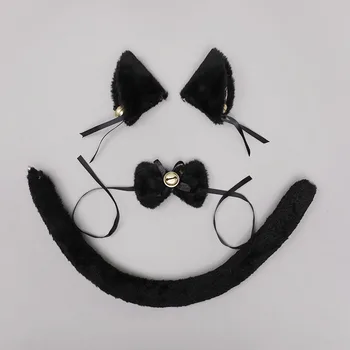 Mačka Uši Čelenka so Stuhou Bell Chvost Golier Lolita Plyšové Chlpaté Strana pre Ženy, Dievča Anime Cosplay Kostým Vianoce