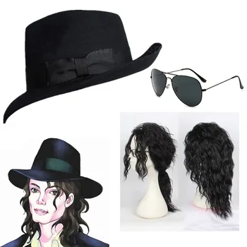 Michael Jackson koncert tanečného klobúky klasické čierne široký klobúk s jazz okraj rytier klobúky S parochňu Vysoká kvalita vlny klobúk vlny 1: 1